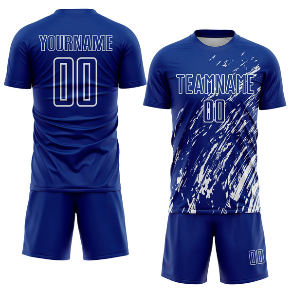 Custom Royal White Splash Sublimation Soccer Uniform Jersey alternate
