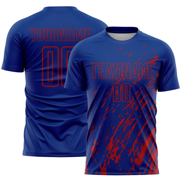 Custom Royal Red Splash Sublimation Soccer Uniform Jersey