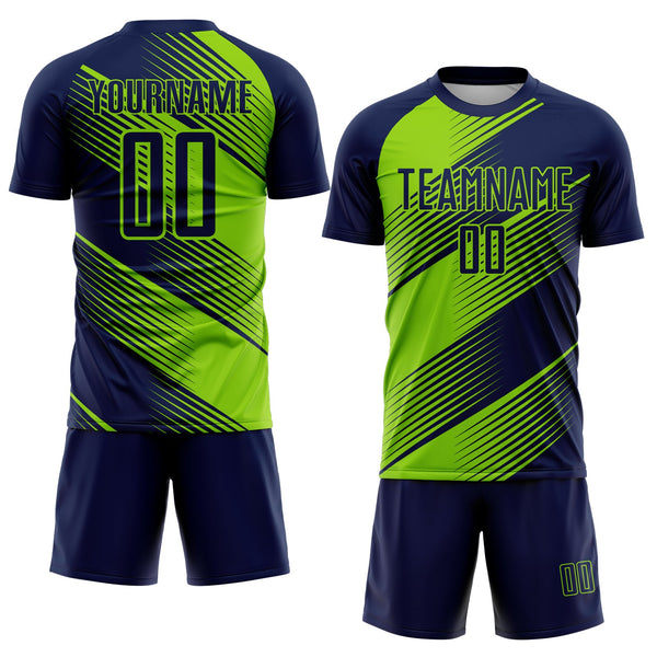 Custom Navy Neon Green Line Sublimation Soccer Uniform Jersey alternate