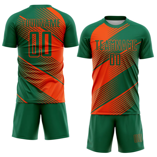 Custom Kelly Green Orange Line Sublimation Soccer Uniform Jersey alternate