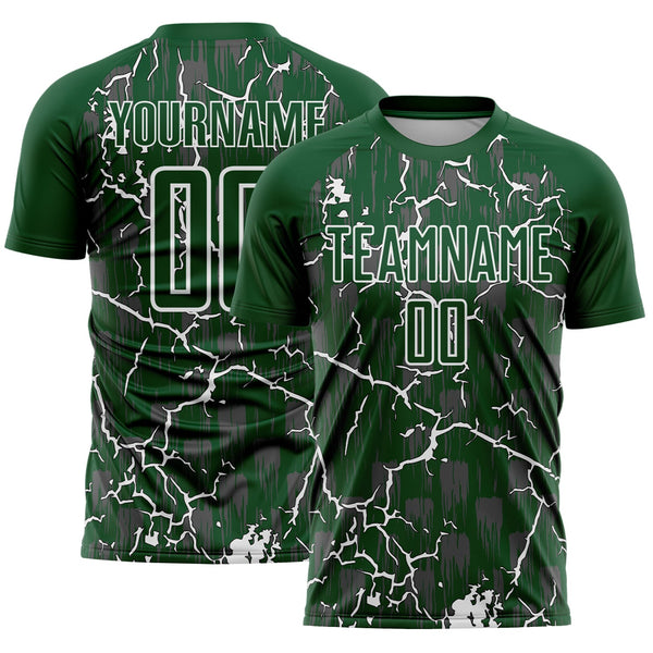 Custom Green White Lightning Sublimation Soccer Uniform Jersey