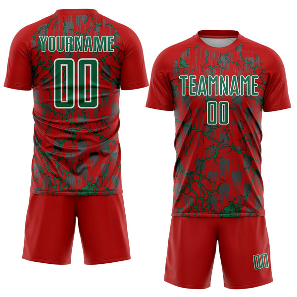 Custom Red Kelly Green-White Lightning Sublimation Soccer Uniform Jersey alternate