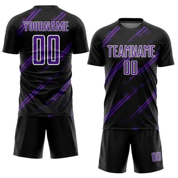 Custom Black Purple-White Abstract Fragment Art Splash Sublimation Soccer Uniform Jersey alternate