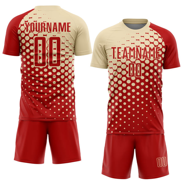 Custom Red Cream Modern Polka Dot Sublimation Soccer Uniform Jersey alternate