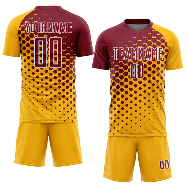 Custom Gold Crimson-White Modern Polka Dot Sublimation Soccer Uniform Jersey alternate