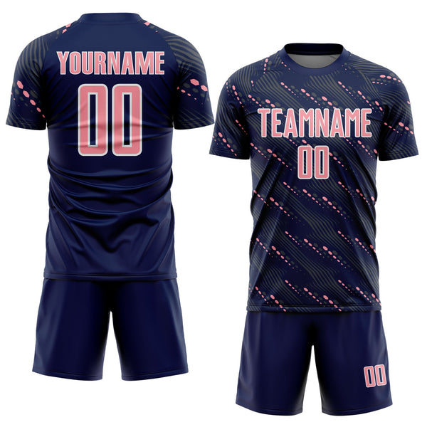 Custom Navy Medium Pink-White Slant Lines Sports Sublimation Soccer Uniform Jersey alternate