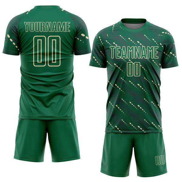 Custom Kelly Green Cream Slant Lines Sports Sublimation Soccer Uniform Jersey alternate