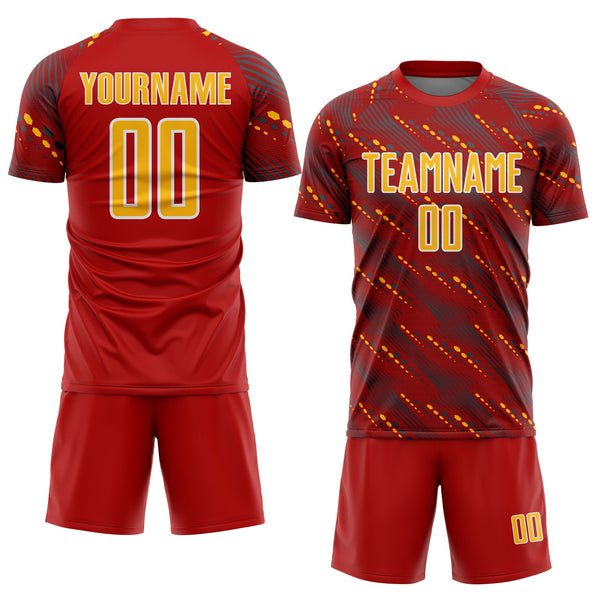Custom Red Gold-White Slant Lines Sports Sublimation Soccer Uniform Jersey alternate