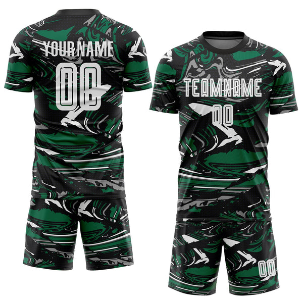 Custom Figure White Black-Kelly Green Fluid Art Splash Sublimation Soccer Uniform Jersey alternate
