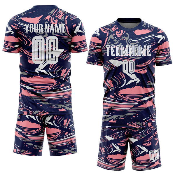 Custom Figure White Navy-Medium Pink Fluid Art Splash Sublimation Soccer Uniform Jersey alternate