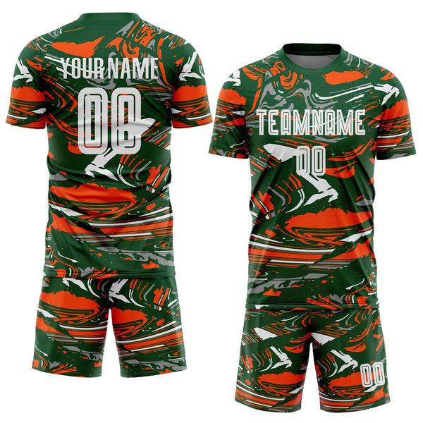 Custom Figure White Green-Orange Fluid Art Splash Sublimation Soccer Uniform Jersey alternate