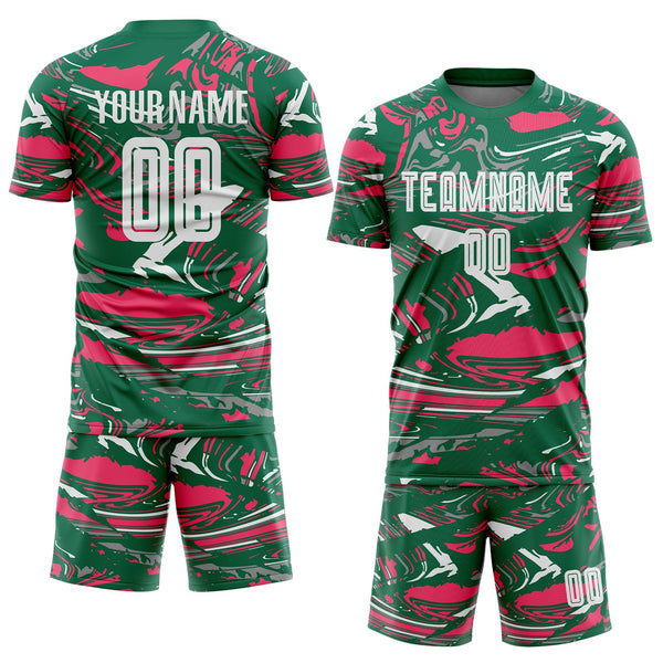 Custom Figure White Kelly Green-Neon Pink Fluid Art Splash Sublimation Soccer Uniform Jersey alternate