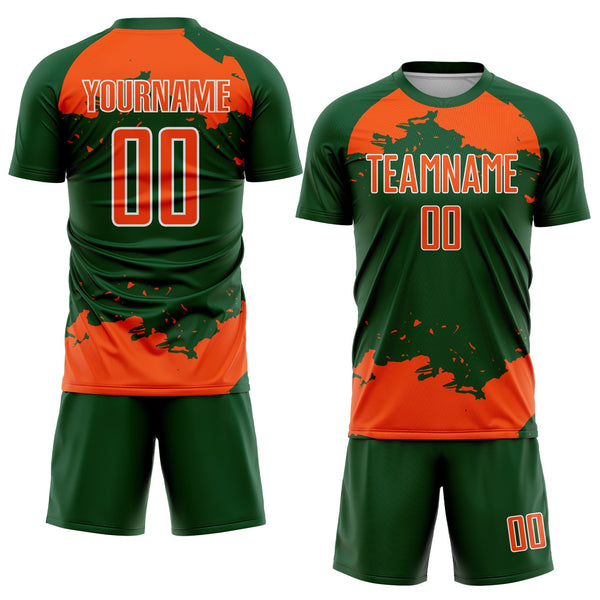 Custom Green Orange-White Abstract Fragment Art Sublimation Soccer Uniform Jersey alternate
