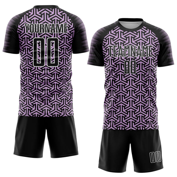 Custom Black Light Purple-White Geometric Arrow Sublimation Soccer Uniform Jersey alternate