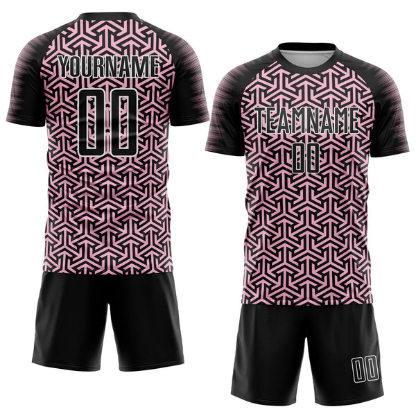 Custom Black Light Pink-White Geometric Arrow Sublimation Soccer Uniform Jersey alternate