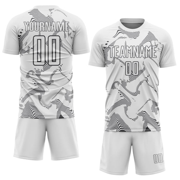 Custom White Steel Gray Curve Lines Sports Sublimation Soccer Uniform Jersey alternate