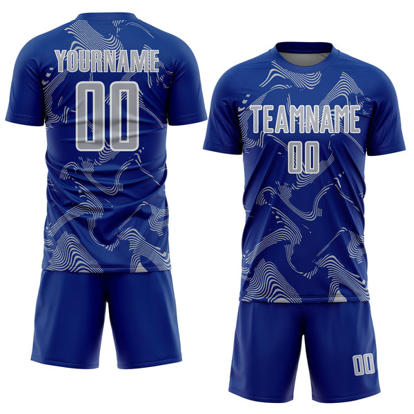 Custom Royal Gray-White Curve Lines Sports Sublimation Soccer Uniform Jersey alternate