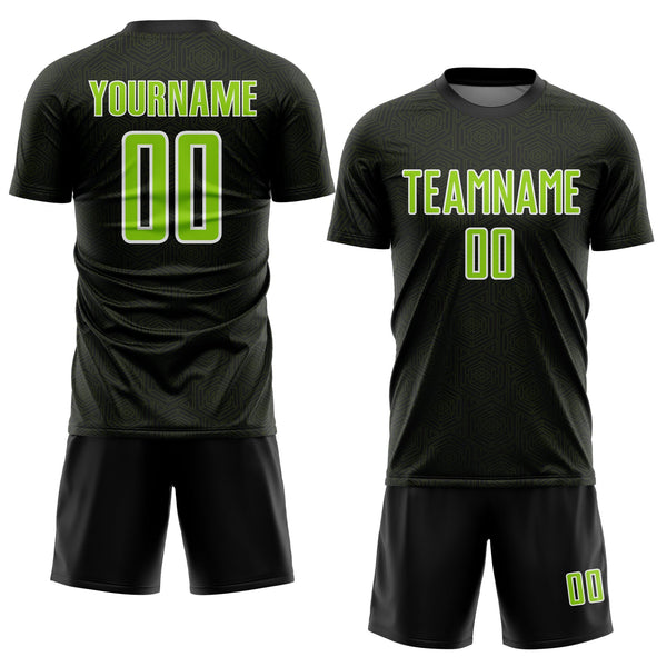 Custom Black Neon Green-White Geometric Shape Sports Sublimation Soccer Uniform Jersey alternate