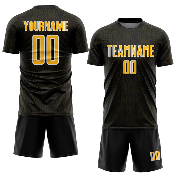 Custom Black Gold-White Geometric Shape Sports Sublimation Soccer Uniform Jersey alternate