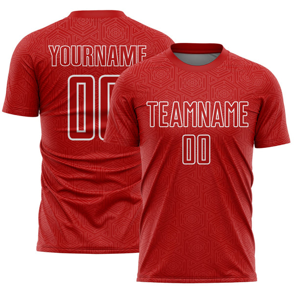 Custom Red White Geometric Shape Sports Sublimation Soccer Uniform Jersey