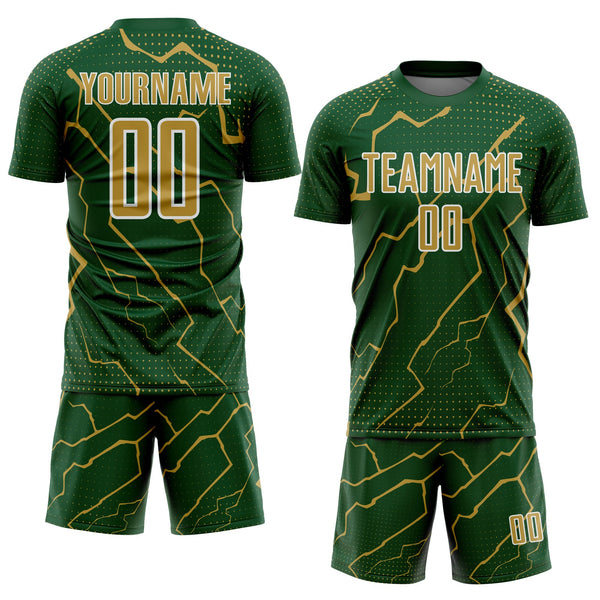 Custom Green Old Gold-White Lightning Sports Sublimation Soccer Uniform Jersey alternate