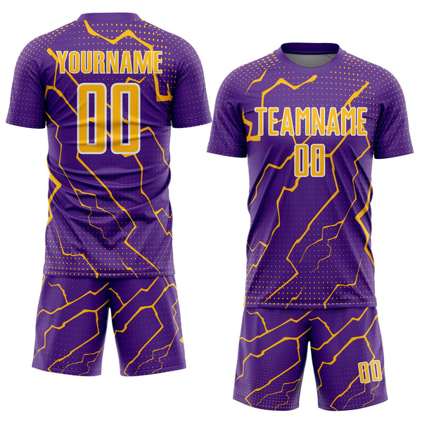 Custom Purple Gold-White Lightning Sports Sublimation Soccer Uniform Jersey alternate