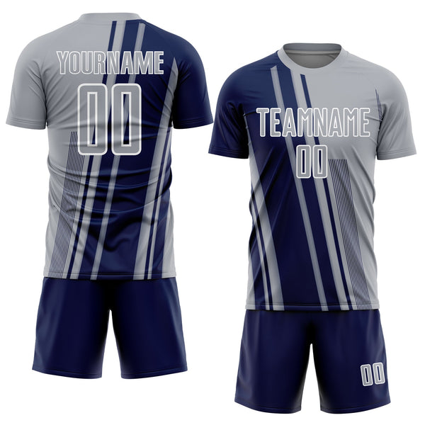Custom Gray Navy-White Lines Sports Sublimation Soccer Uniform Jersey alternate