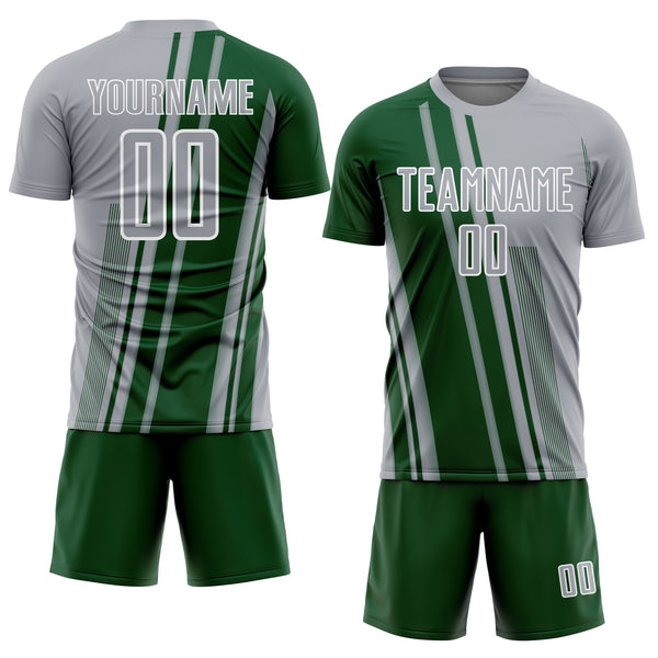 Custom Gray Green-White Lines Sports Sublimation Soccer Uniform Jersey alternate