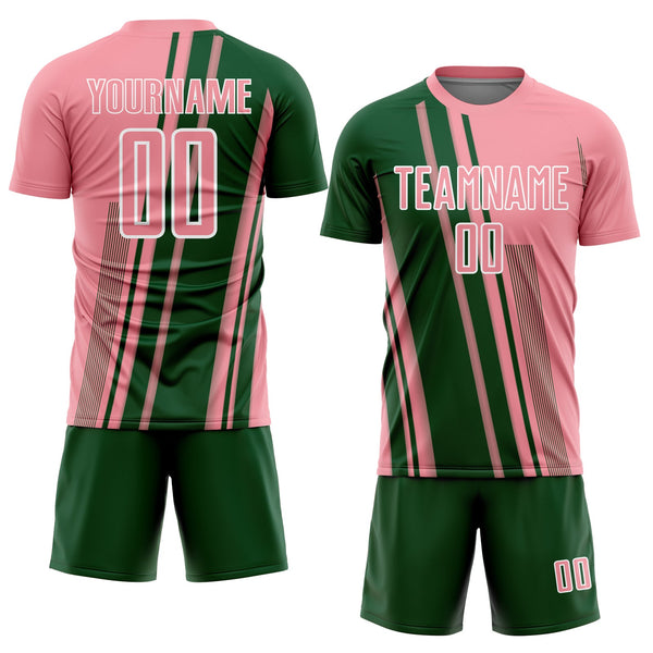 Custom Medium Pink Green-White Lines Sports Sublimation Soccer Uniform Jersey alternate