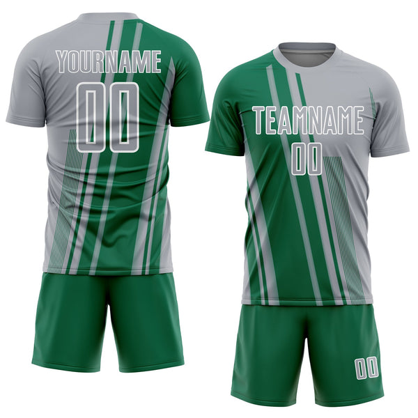 Custom Gray Kelly Green-White Lines Sports Sublimation Soccer Uniform Jersey alternate