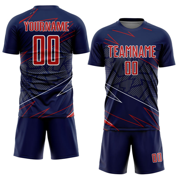 Custom Navy Red-White Lines Sports Sublimation Soccer Uniform Jersey alternate