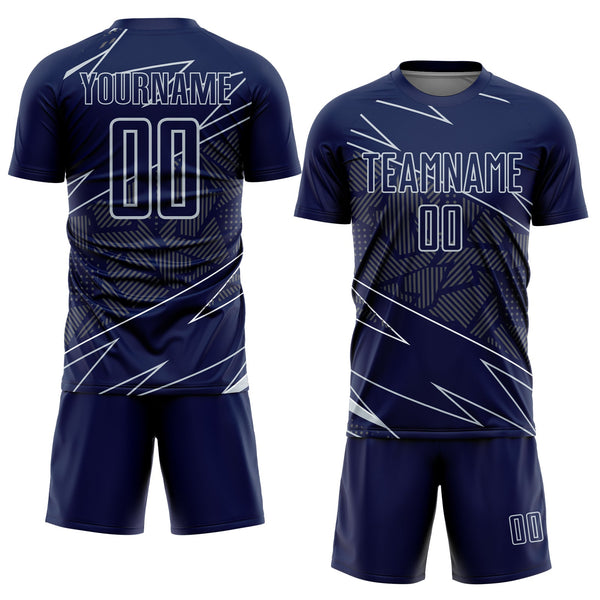 Custom Navy Silver Lines Sports Sublimation Soccer Uniform Jersey alternate