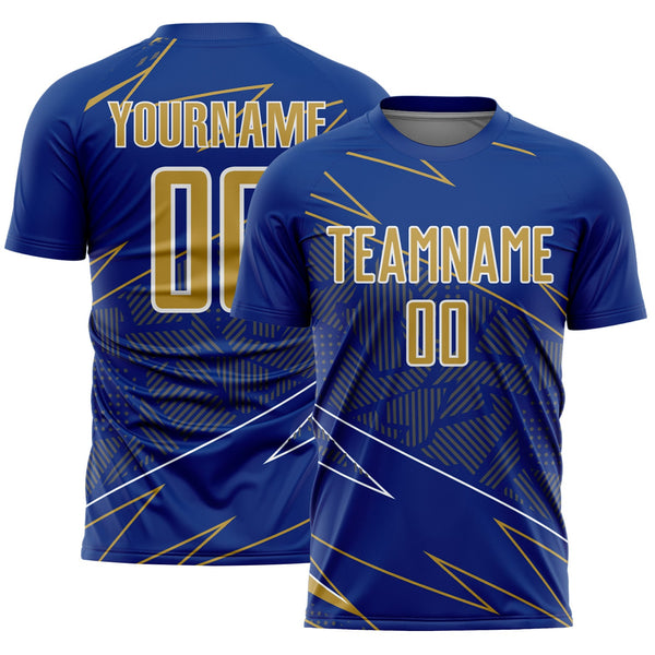 Custom Royal Old Gold-White Lines Sports Sublimation Soccer Uniform Jersey