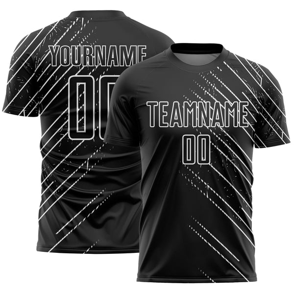 Custom Black White Lines Sports Sublimation Soccer Uniform Jersey