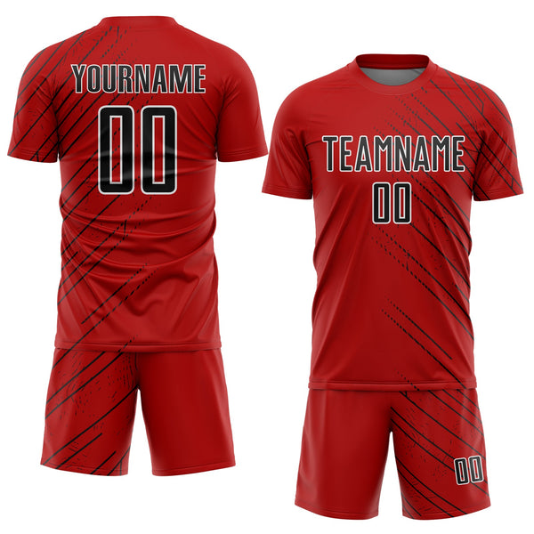 Custom Red Black-White Lines Sports Sublimation Soccer Uniform Jersey alternate