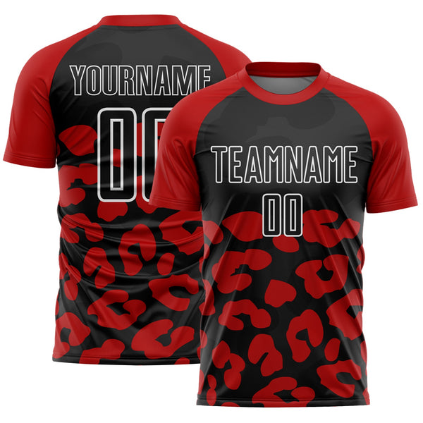 Custom Red Black-White Animal Leopard Print Sports Sublimation Soccer Uniform Jersey