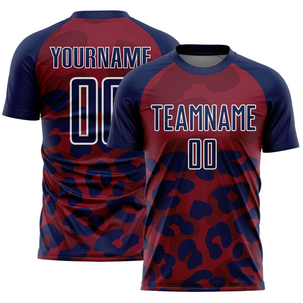 Custom Navy Crimson-White Animal Leopard Print Sports Sublimation Soccer Uniform Jersey