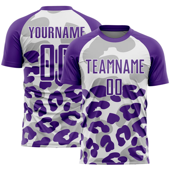Custom Purple White Animal Leopard Print Sports Sublimation Soccer Uniform Jersey