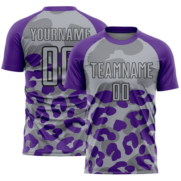 Custom Purple Gray-Black Animal Leopard Print Sports Sublimation Soccer Uniform Jersey