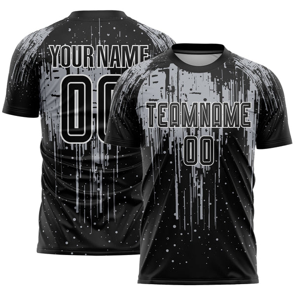 Custom Black Gray-White Dripping Splatte Pattern Sports Sublimation Soccer Uniform Jersey
