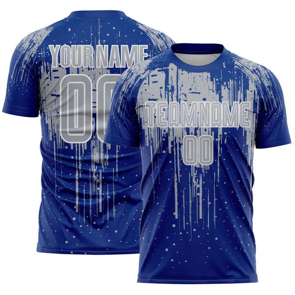 Custom Royal Gray-White Dripping Splatte Pattern Sports Sublimation Soccer Uniform Jersey