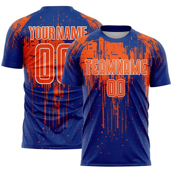 Custom Royal Orange-White Dripping Splatte Pattern Sports Sublimation Soccer Uniform Jersey