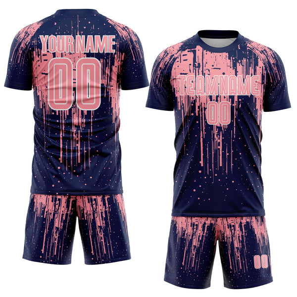 Custom Navy Medium Pink-White Dripping Splatte Pattern Sports Sublimation Soccer Uniform Jersey alternate