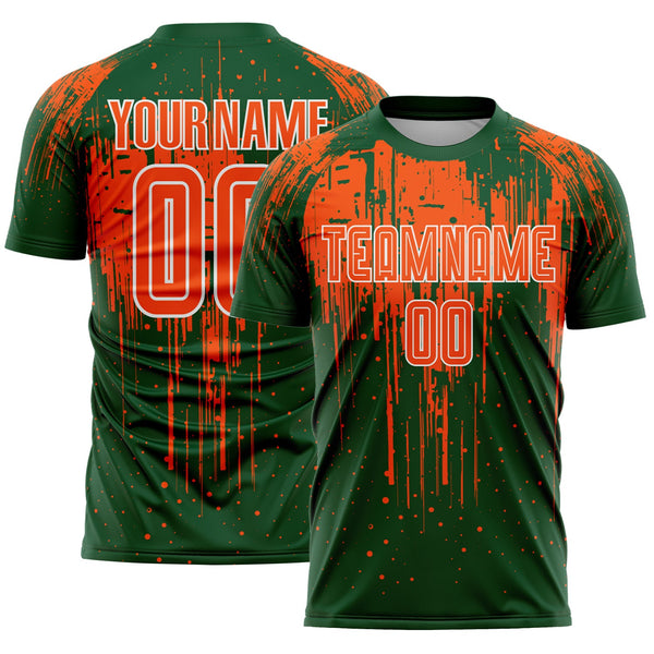 Custom Green Orange-White Dripping Splatte Pattern Sports Sublimation Soccer Uniform Jersey