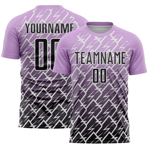 Custom Light Purple Black-White Lightning Sports Sublimation Soccer Uniform Jersey