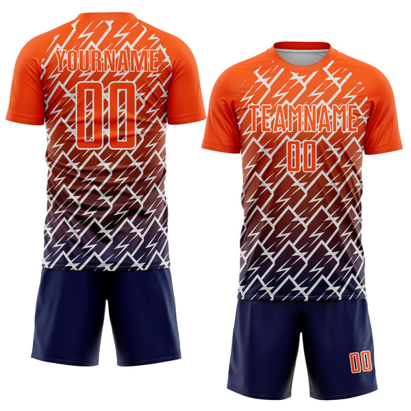 Custom Orange Navy-White Lightning Sports Sublimation Soccer Uniform Jersey alternate