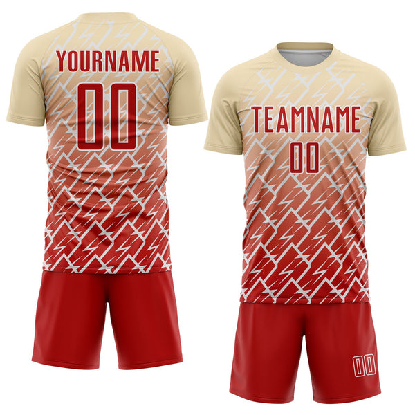 Custom Cream Red-White Lightning Sports Sublimation Soccer Uniform Jersey alternate