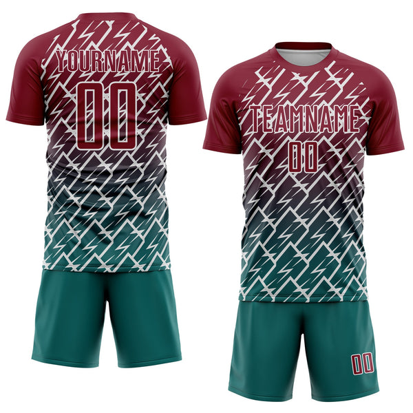 Custom Crimson Teal-White Lightning Sports Sublimation Soccer Uniform Jersey alternate