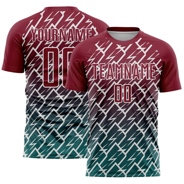 Custom Crimson Teal-White Lightning Sports Sublimation Soccer Uniform Jersey