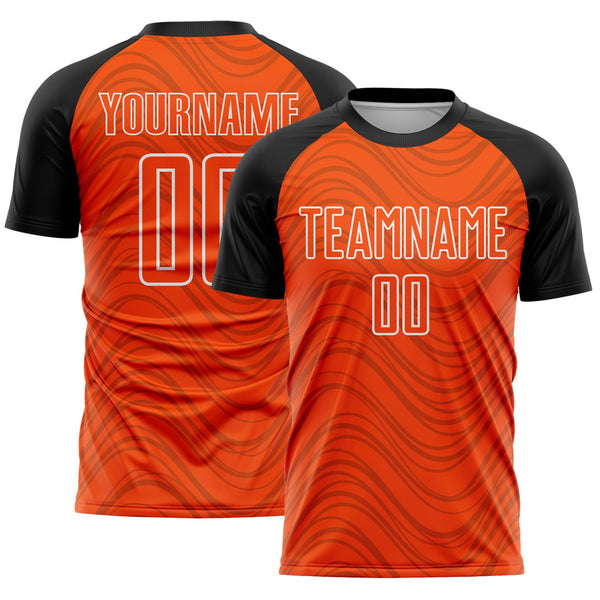 Custom Orange Black-White Wavy Lines Sports Sublimation Soccer Uniform Jersey